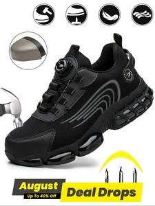 Men's Low Top Black Steel Toe Workshoes, Durable Steel Toe Boots, Tactical Safety Shoes for Men, Breathable  Anti-smash and Anti-puncture Worker Shoes, Footwear, Fashionable Steel Toe Lightweight Work Style Shoes for Daily Wear, Walking Shoes, Closed