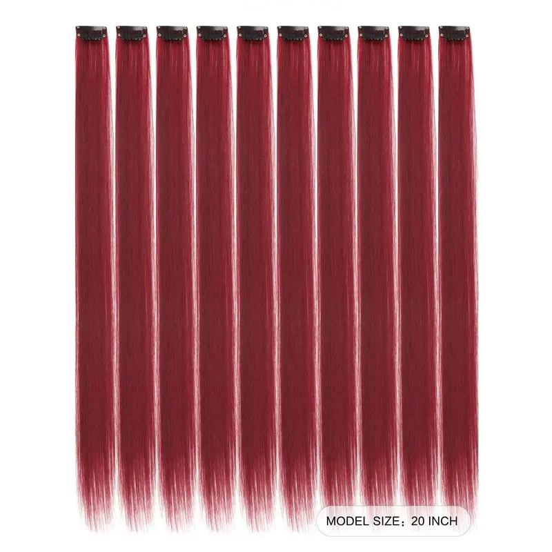 Hair Extensions 10 PCS Colored Clip In Hair Extensions 20 Inch Long Straight Hairpieces Clip In Synthetic, Halloween Cosplay Dress Up Fashion 684419 2