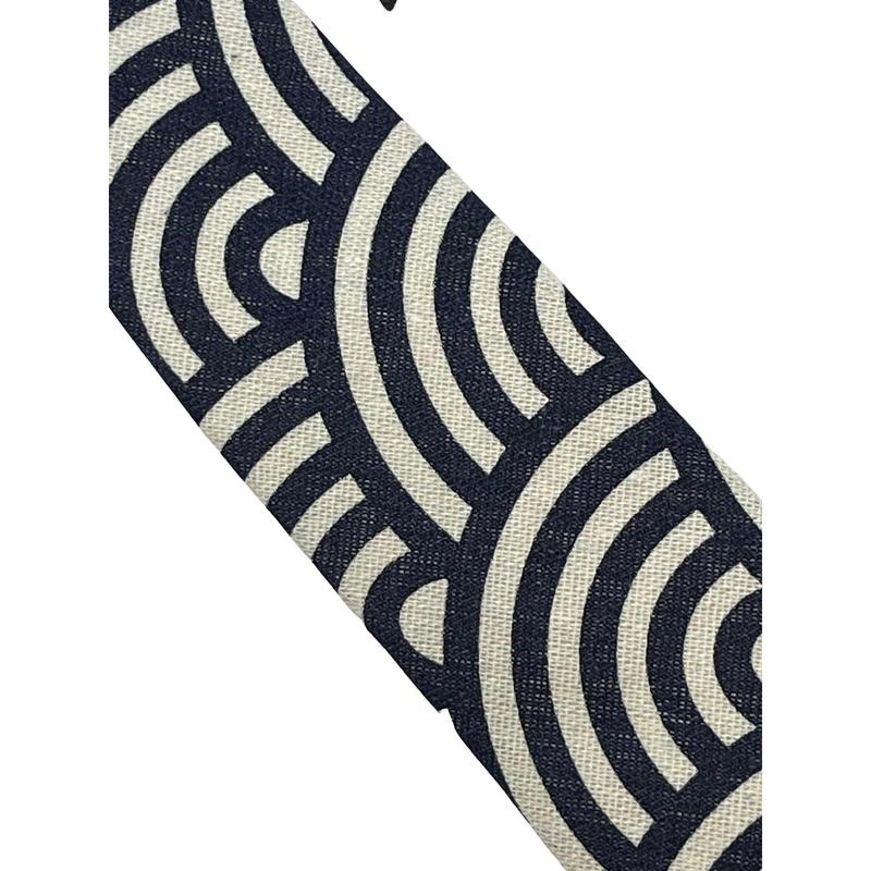 cream and navy blue rainbow design cotton mens tie 1