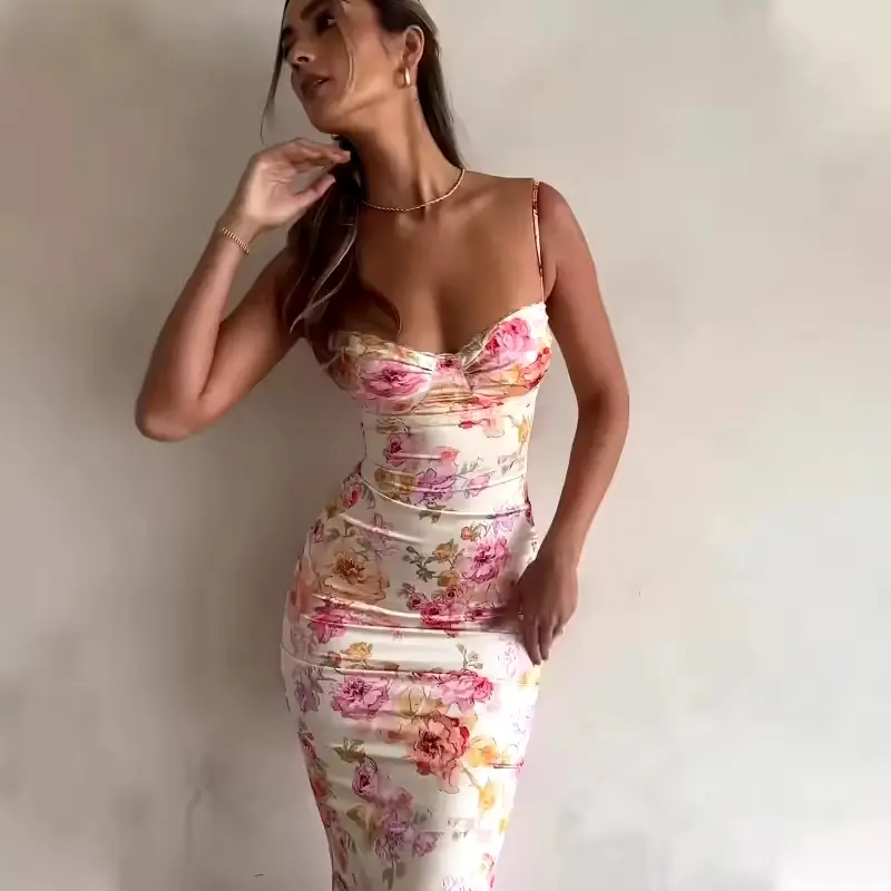 Women's Slim Fit Sleeveless Floral Split Summer Dress - Comfort, Casual, Womenswear Beach Spaghetti Comfortable Day Elegance Elegant Feminine Overall