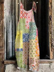 Women's Floral Print Overalls, Casual Comfy Jumpsuit for Daily Wear, Ladies Overalls for All Seasons, Multicolor