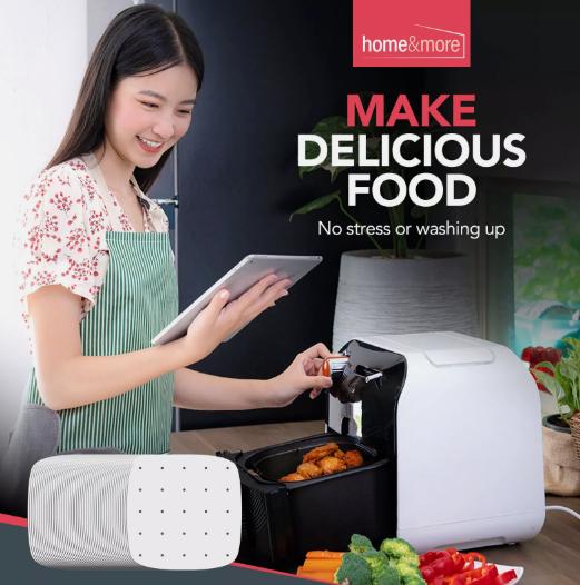100 Perforated Air Fryer Liners 26cm | Square Disposable Parchment Baking Paper 6