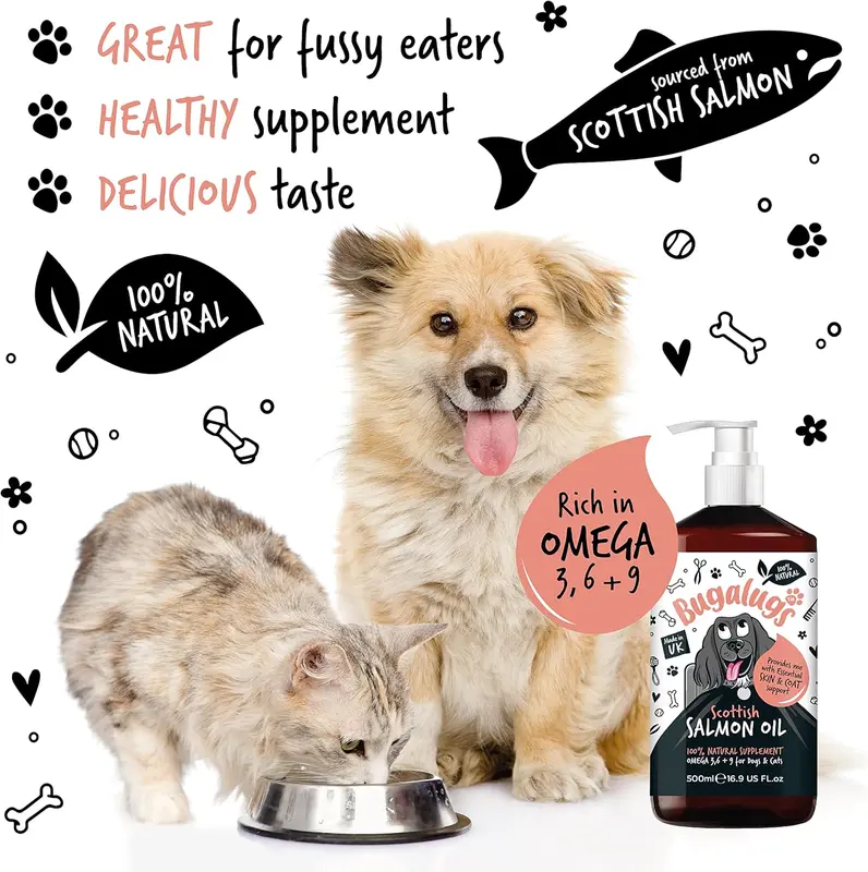 Bugalugs Scottish Salmon Oil For Dogs & Cats, Dog Supplement Support for Skin And Coat, Itchy Skin & Moulting, Omega 3 Fish Oil (Salmon, 500ml) 3