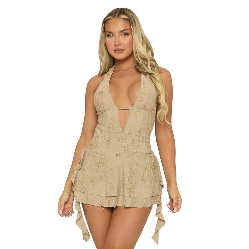 Imelda Womenswear Rebellious Fashion Distressed Plunge Mini Dress 8