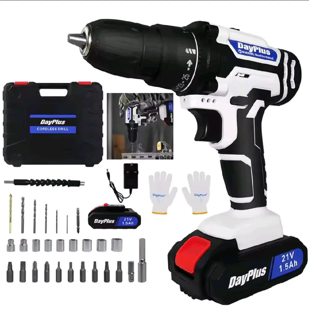 21V Portable Cordless Power Drill Set with 25+1 Torque Settings and 1500mAh Li-Ion Rechargeable Battery