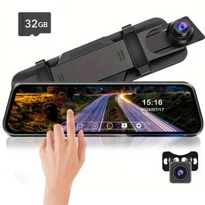 1080P HD Car Rearview Camera, 1 Count Car DVR with 32GB Card, Front & Rear Video Recorder, 10" Full Touch Car Dual Lens DVR, Car Dash Camera, Car Electronics, Dash Camera for Car, Dash Camera for Car, Dashcam, Automotive, Vehicle