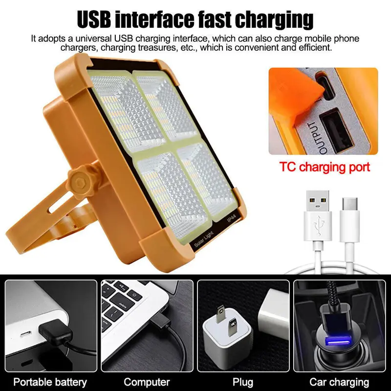 1500W LED Work Light Solar Powered Cordless Portable Camping Outdoor Light USB 8