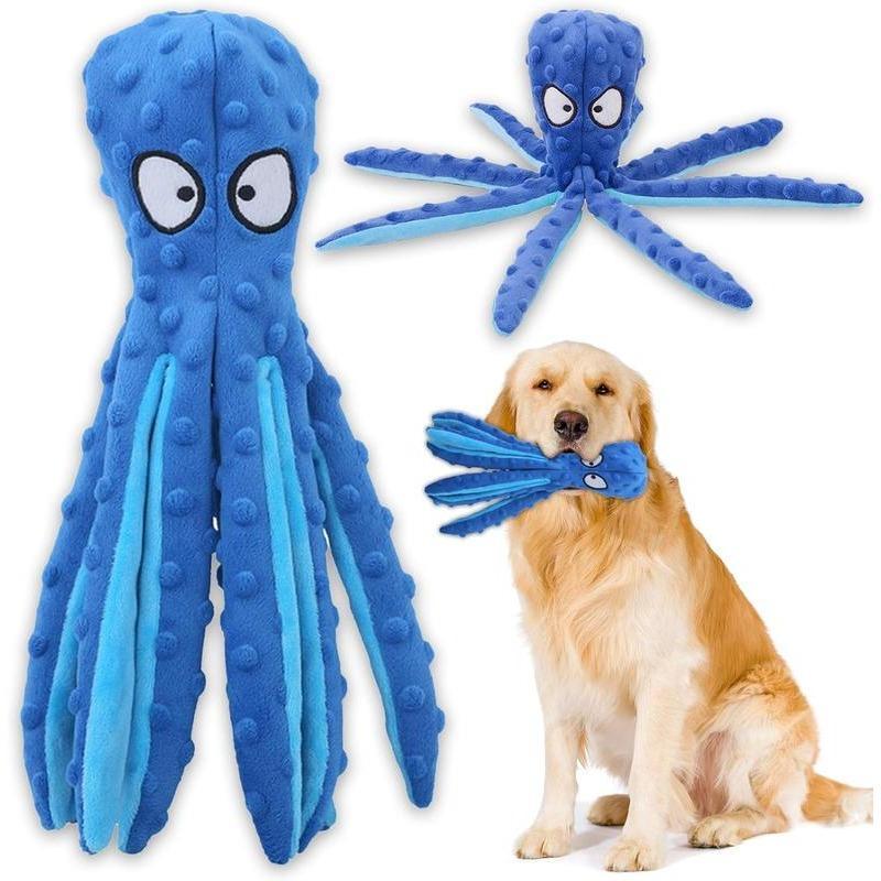 New Squeaky Dog Interactive Play Toy,No Stuffing Octopus Dog Chew Toy with Crinkle Paper for Medium and Large Dog Playing(Blue) squeaky  dog  toys interactive  dog  toys toys  for  dogs 0