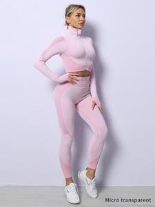 Three-Piece Set Women's Patchwork Zip Up Tracksuit Set, Thumb Hole Design Crop Jacket & High Waist Leggings & Wireless Sports Bra Set, Ladies Sportswear