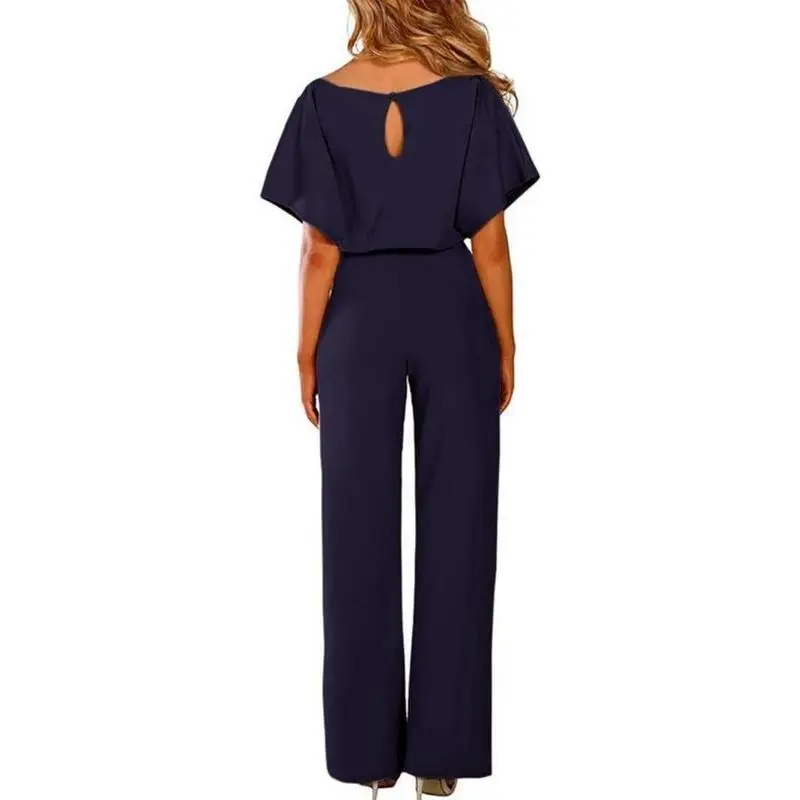 Women's Plain Cut Out Tie Front Batwing Sleeve Jumpsuit, Casual Simple Short Sleeve Straight Leg Jumpsuit for Summer, Women's Clothing 2024,  Fashion Women's One-piece Clothing for Daily Wear, Summer Clothes, Back To School Outfits Womenswear Overalls 5