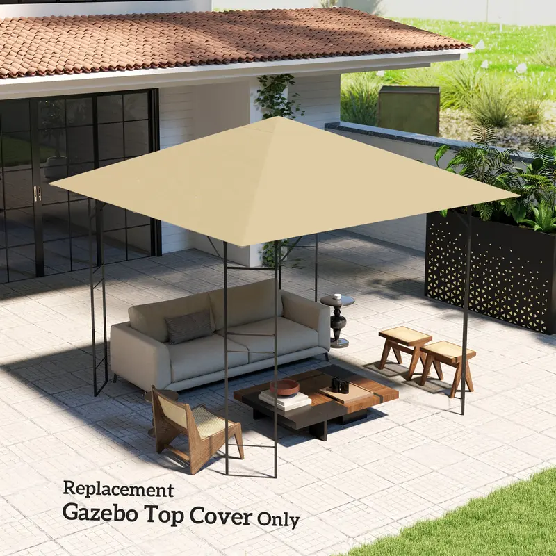 Outsunny 3 x 3(m) Gazebo Canopy Replacement Cover, Garden Gazebo Roof Replacement with Drain Holes, Water Resistant PVC Coating, 370g/㎡, UPF30+, TOP COVER ONLY, Beige 6