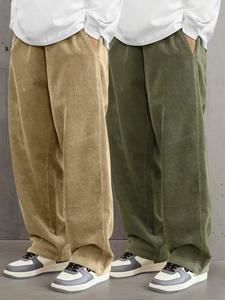 Men's Solid Corduroy Pants, Loose Casual Comfy Straight Leg Trousers for Fall & Winter, Men's Bottoms for Daily Wear