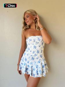 Women's Floral Print Tube Dress, Fashion Casual Strapless Sleeveless A Line Dress for Summer Daily Outdoor Wear, Ladies Dress for Spring, Holiday Dresses, Bohemian Womenswear, Dresses for Women, Boho Fashion Sundress, Floral Pattern Dress