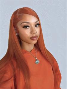 28 Inch Orange Color Long Straight Lace Front Wigs for Women, Gorgeous Fluffy Straight Frontal Wigs without Bangs, Synthetic Wigs for Party, Daily Use