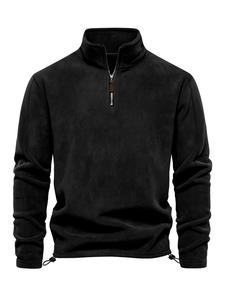 Men's Solid Half Zip Funnel Neck Polar Fleece Sweatshirt, Regular Fit Casual Long Sleeve Pullover for Fall & Winter, Men's Clothes for Daily Wear