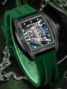 Men's Fashion Hollow Out Design Watch, Casual Barrel Shaped Quartz Watch, Waterproof Watch with Box for Men