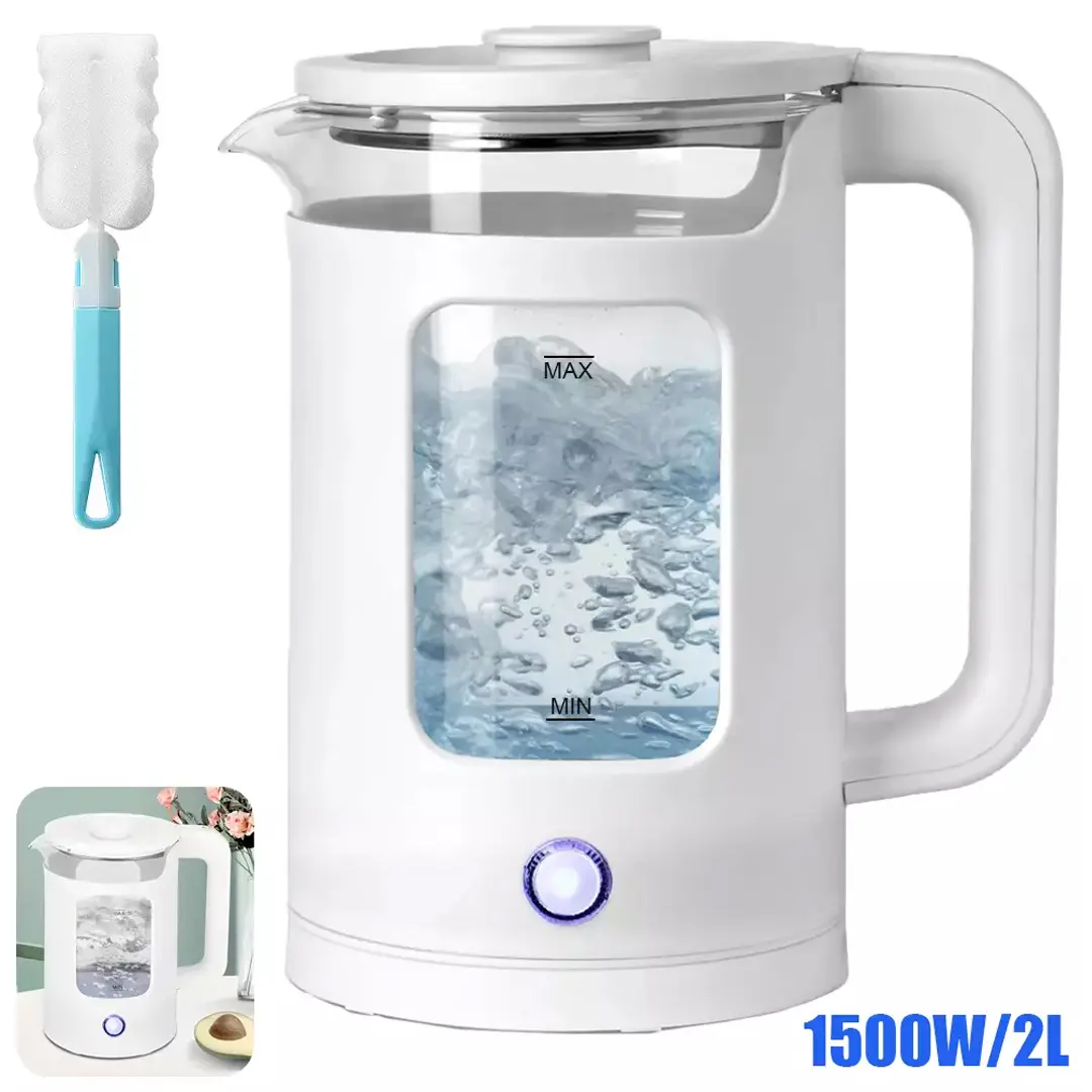 ELECTRIC KETTLE 2 LITER QUIET FAST GLASS KETTLE WITH BLUE LED EASY CLEAN TOOL UK