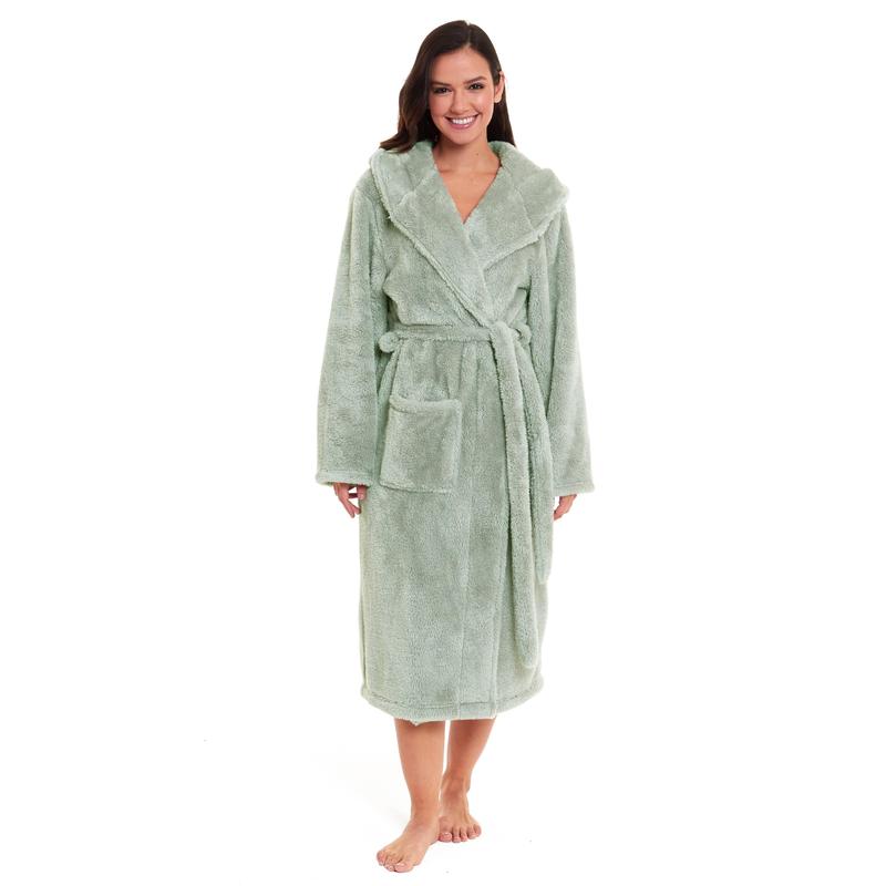 Sage Green Super-Soft Fleece Dressing Gown for Women Extra-Long Velvet Touch Ladies Robe Ultimate Comfort Multiple Sizes UK 8-22 by Daisy Dreamer 1