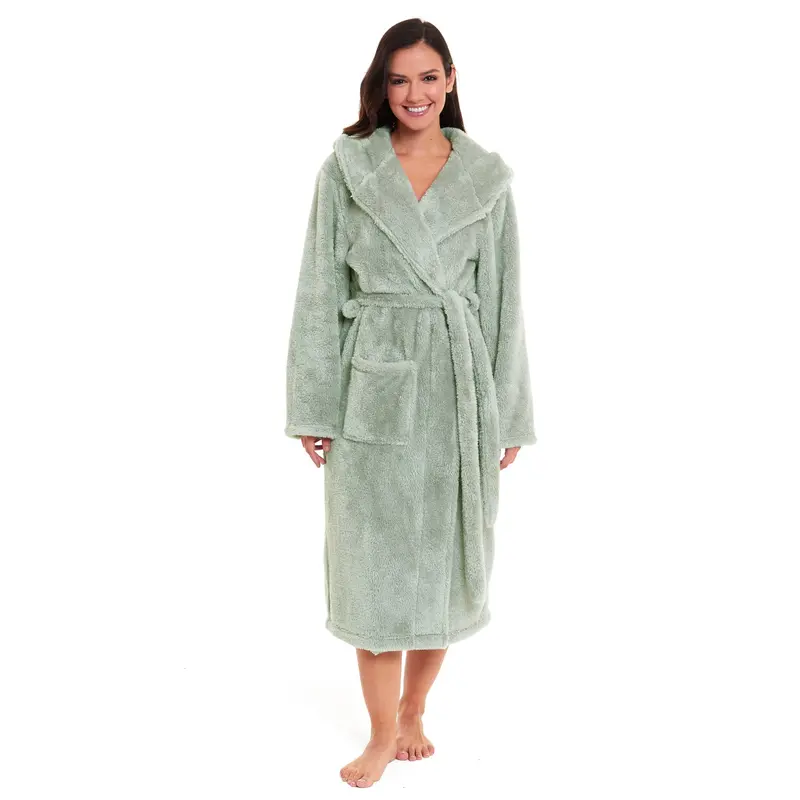 Sage Green Super-Soft Fleece Dressing Gown for Women Extra-Long Velvet Touch Ladies Robe Ultimate Comfort Multiple Sizes UK 8-22 by Daisy Dreamer 1