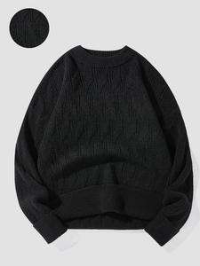 Men's Solid Textured Drop Shoulder Sweater, Casual Long Sleeve Round Neck Jumper for Fall & Winter, Men Clothes for Daily Wear