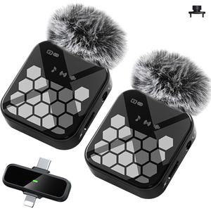 Wireless Lavalier Microphone, 1 Set USB Rechargeable Wireless Microphone, Professional Microphone for Live Streaming, Vlogging, Interviews, Podcasts, Clip on Mic, Audio