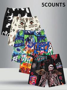 Men's All Over Print Drawstring Waist Shorts, Casual Regular Fit Beach Shorts for Summer, Men's Bottoms for Daily Wear