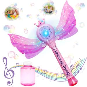 deAO Bubble Machine for Kids Bubble Wand Blower for Girls with Wings Musical & Light Up Bubble Toys Outdoor Indoor Bubbles Toys Christmas Birthday Gift