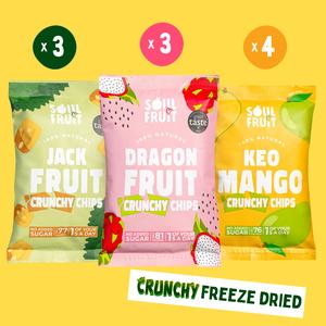 Freeze Dried Crunchy Fruit Crisps - Mix Multipack (10 Bags) - 100% Fruit  - Healthy Natural Snack - 4 x Mango Crisps, 3 x Dragon Fruit Crisps, 3 x Jackfruit Crisps