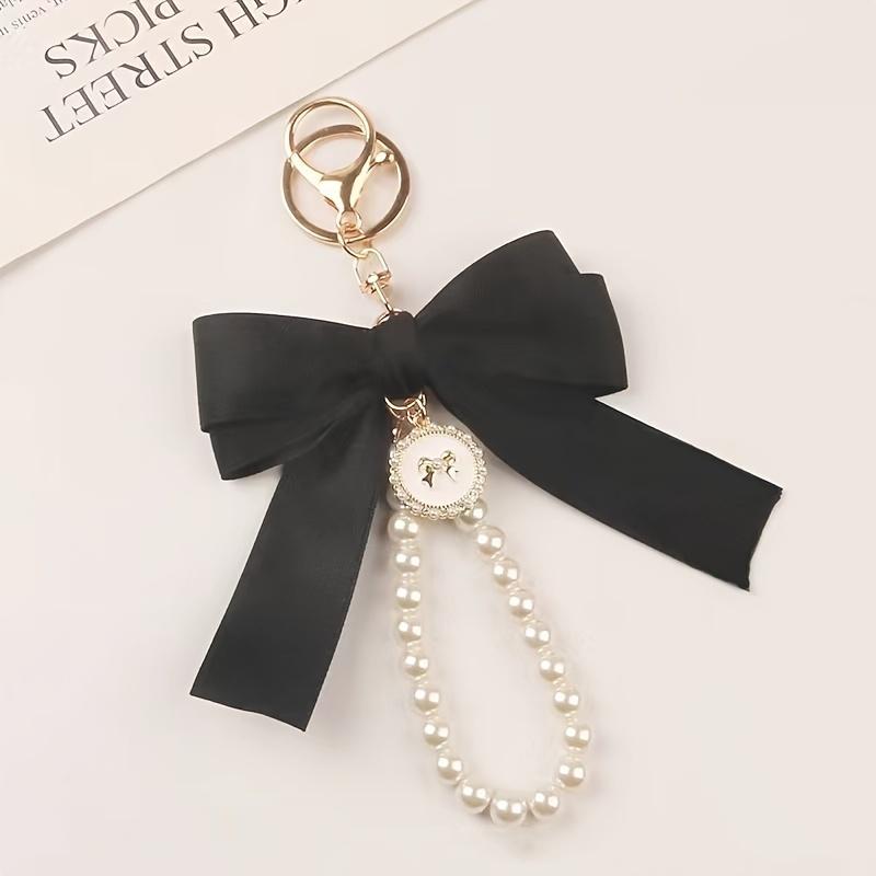 Elegant Large Bow & Pearl Keychain - Chic Pastel Ribbon Tassel Accessory with Golden-Tone Clasp for Bags & Earphone Cases, Ideal Mother's Day Gift 5
