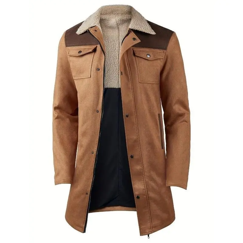 Men's Vintage-Inspired Lightweight Jacket with Pockets - Casual Button-Up, Long Sleeve Outerwear for Fall/Winter Menswear Coats Tops Beige Collar Collared Brown Plain 5