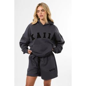 Kaiia Slogan Oversized Hoodie Dark Grey