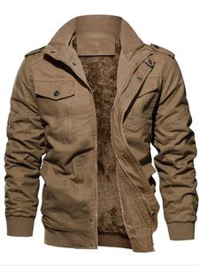 Men's Regular Fit Solid Pocket Zipper Jacket, Casual Long Sleeve Stand Collar Outerwear for Fall & Winter, Men's Clothes for Daily Wear, Coat