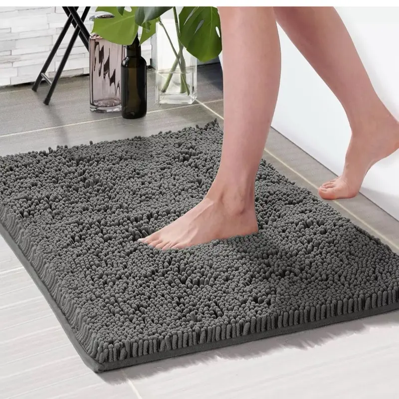 Non Slip Bath Mat Water Absorbent Shower Mats Machine Washable Bathroom Rug UK (Grey) 50x80 cm