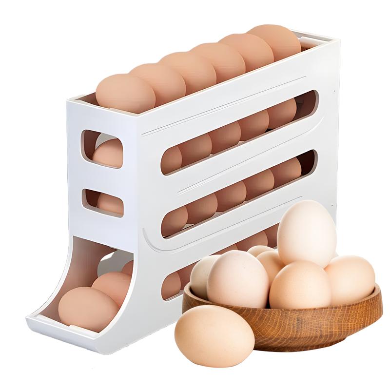 4-Tiers Auto Rolling Egg Dispenser, Space-Saving Egg Holder for Fridge and Countertop, Durable Plastic Kitchen Egg Organizer 6