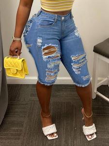 Women's Ripped Button Fly Denim Shorts, Casual Comfy Skinny Shorts for Daily Wear, Ladies Bottoms for Summer, Womenswear