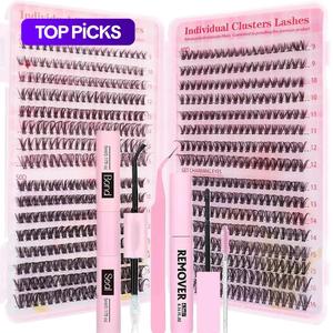 Individual DIY Eyelash Extensions, Natural Eyelash Extensions with Eyelash Bond, Self Grafting Curl Eyelashes, Eye Makeup Enhancement Eyelashes, Eyelash Extensions Kit, Fluffy Lash Clusters, Eyelash Tools