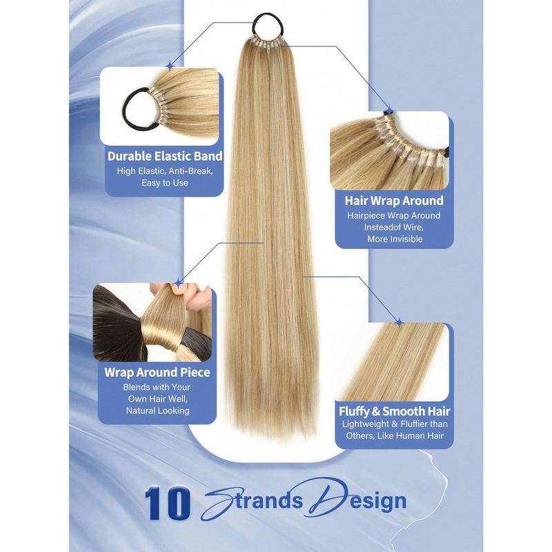 26 Inch/34 Inch Ponytail Extensions, Versatile Elastic Band Black Brown Gold Burgundy Ponytail Heat Resistant Extension For Women, Long Straight DIY Wrap Around Ponytail Soft Natural Synthetic Pony Tails For Christmas New Year Carnival Music Festival 3