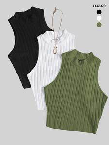 Women's Textured Mock Neck Crop Tank Top, Casual Chic Sleeveless Ribbed Top, Summer Clothes Women for Daily Wear