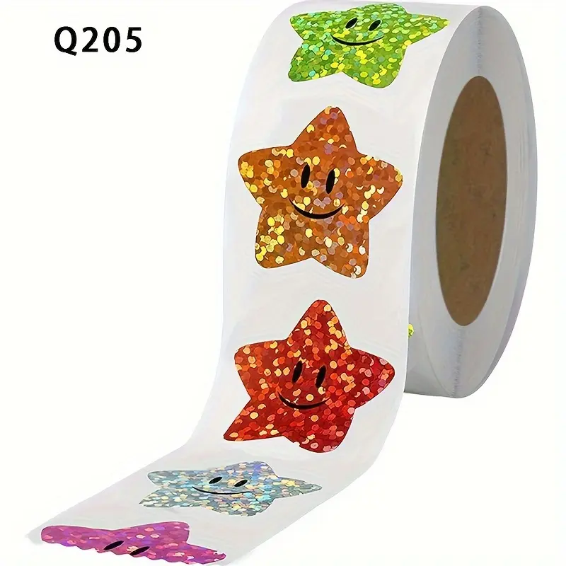 ANIELGARD   500 Self-adhesive Star Happy Face Stickers per Roll, 2.5 Cm, Reward Chart Decorative Label 2