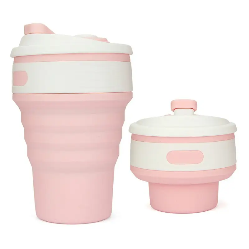 Collapsible Silicone Telescopic Water Bottle Foldable Portable Leakproof Cup - Pink Drinkware Beverage 2