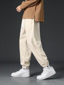 Men's Solid Drawstring Waist Corduroy Pants, Loose Casual Comfy Pocket Elastic Waist Jogger Pants for Daily Wear, Men's Trousers for Fall & Winter