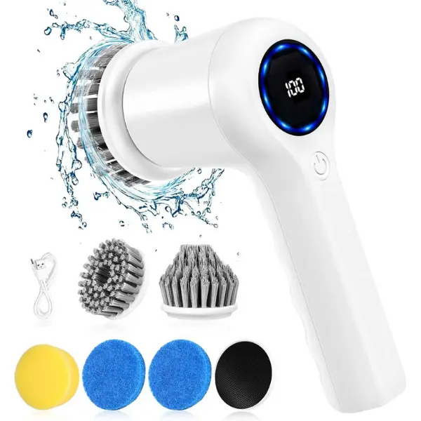 Powerful Electric Spin Scrubber – Cordless Turbo Cleaning Brush with LED Display, 5 Replaceable Heads + 1 Velcro Head, IPX7 Waterproof, Rechargeable for Kitchen, Bathroom, Tile 4