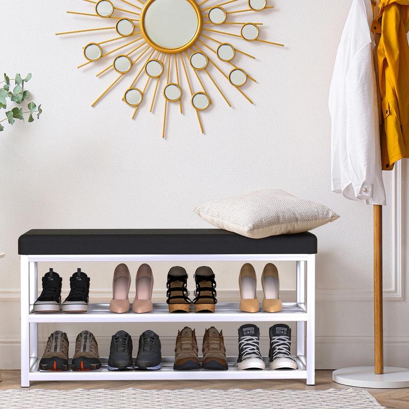 Shoe Bench Cabinet Organizer with Cushion Padded Seat Unit - Home Organizer 2