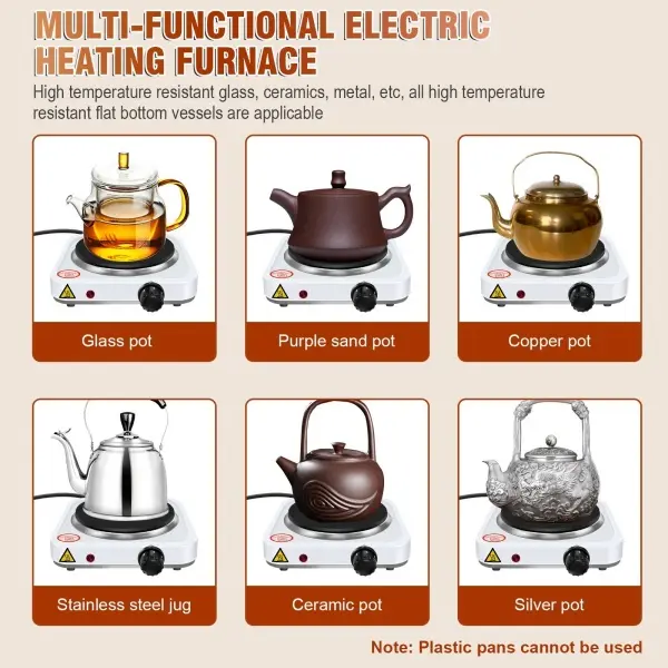 Single Hot Plate, Portable 1000W Electric Table Top Cooker Hob，5 Temperature Settings Induction Hob for Camping, Caravans & Travelling 6