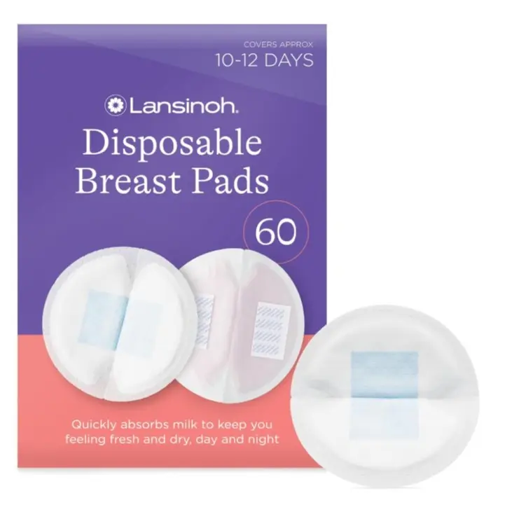 Lansinoh Disposable Breast Pads for nursing breastfeeding mothers, essential for hospital bag, thin super absorbent layers, discreet fit , 60 Count ( Pack of 1)