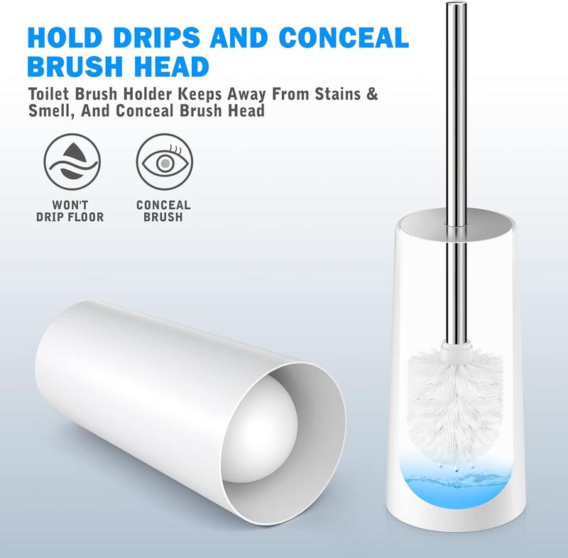 Product Introduction of Toilet Brush and Holder, 2 Pack Toilet Brush with 304 Stainless Steel Long Handle, Toilet Bowl Brush for Bathroom Toilet-Ergonomic, Elegant,Durable (White) 2