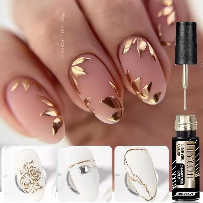 Metallic Nail Liner Gel Polish with Chrome Mirror Effect, Gold, Silver and Rose for UV/LED 2