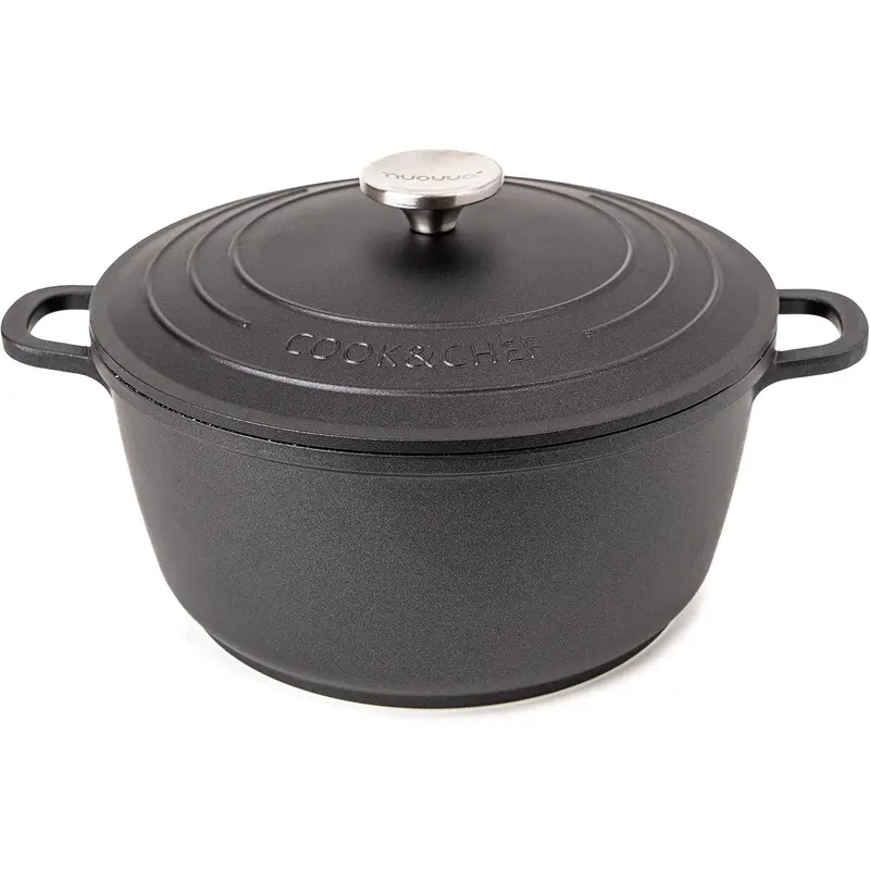 Non-Stick Aluminium Pot with Lid – Sturdy Deep Dutch Oven – Casserole Pot with Ergonomic Handles – 4L, 24cm Oven Safe Cooking Pot – by Nuovva 0