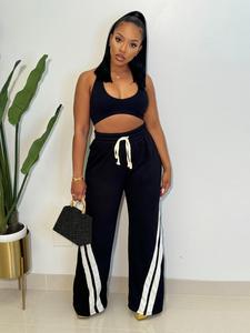 Women's Patchwork Side Stripe Drawstring Waist Straight Leg Pants, Casual Elastic Waist Trousers for Spring & Fall, Fashion Women's Bottoms for Daily Wear, Wide Legged Pants, Womenswear, Sports Clothes