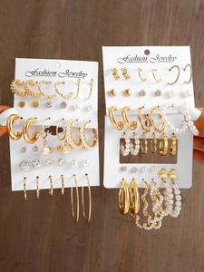 Mixed Shape Rhinestone & Faux Pearl Dangle Earrings Set, Zinc Alloy Hoop Earrings Set, Fashion Elegant Jewelry Accessories for Women & Girls, Trendy All-match Jewelry for Gift, Girlfriend Gifts
